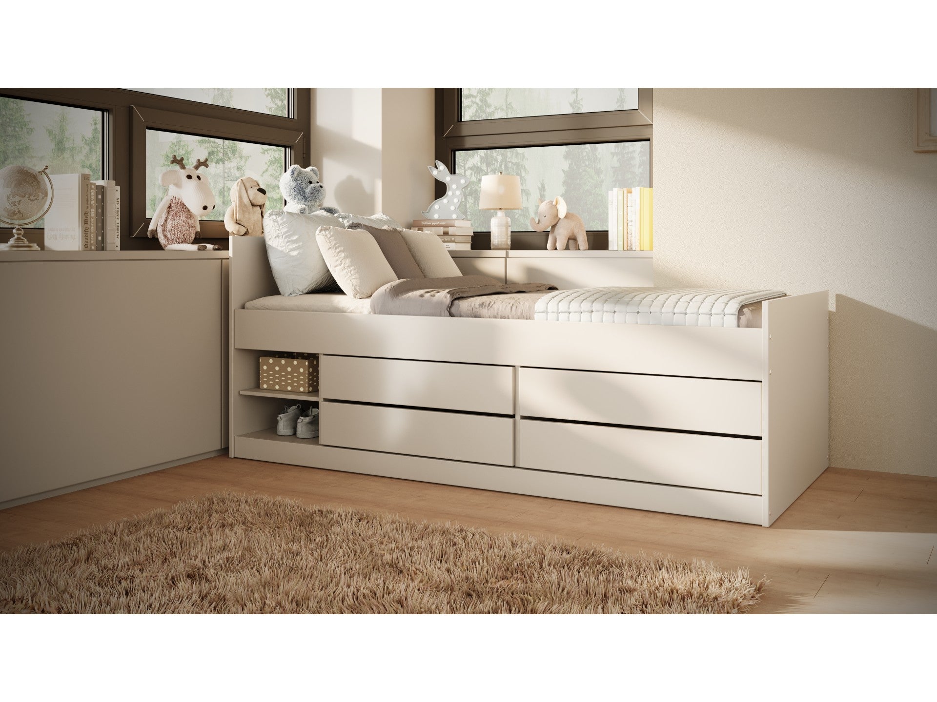 Daugiafunkcinė lova su daug stalčių daiktams 200x90 cm. "LEON" Kinderis.eu