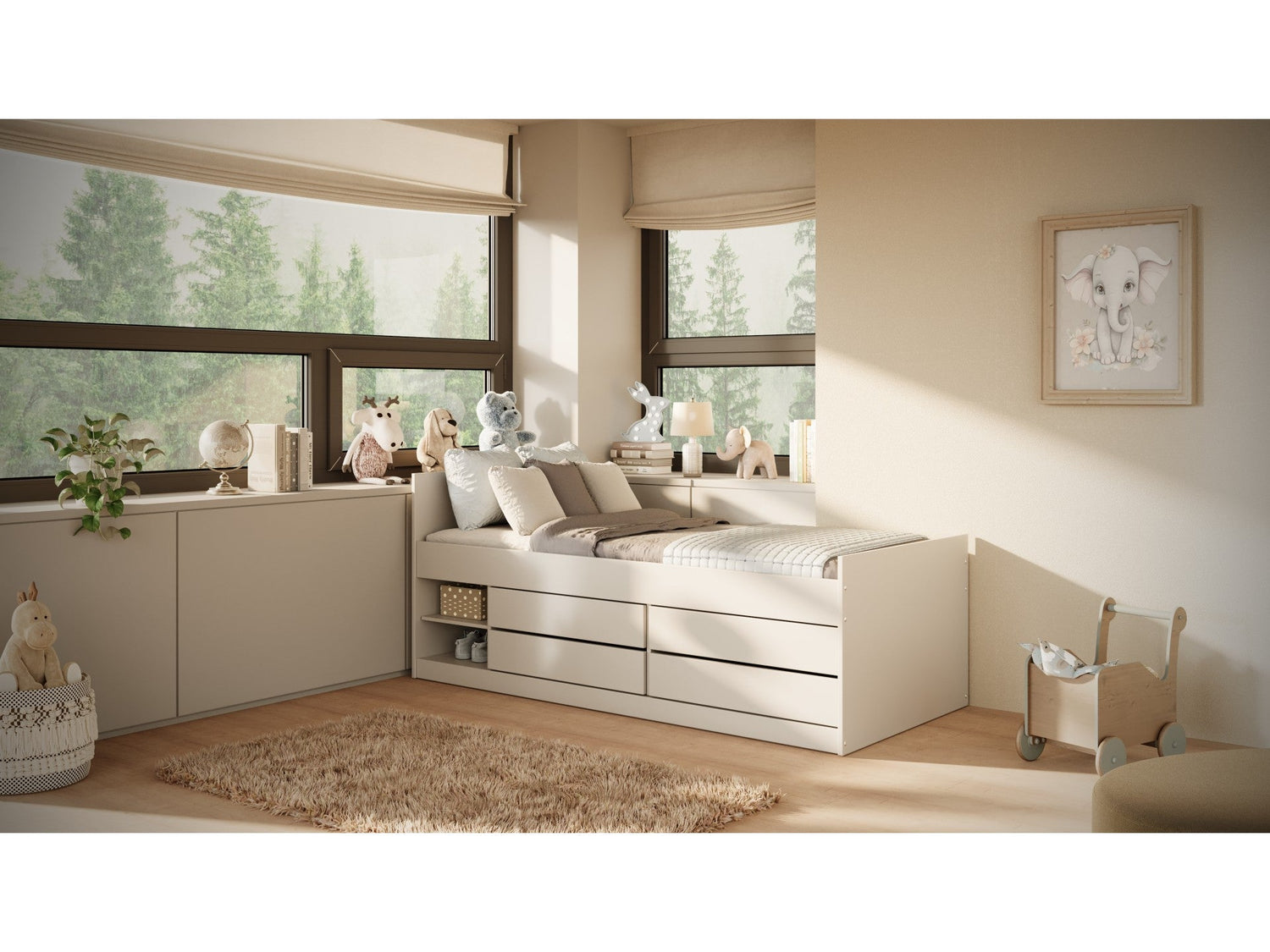 Daugiafunkcinė lova su daug stalčių daiktams 200x90 cm. "LEON" Kinderis.eu