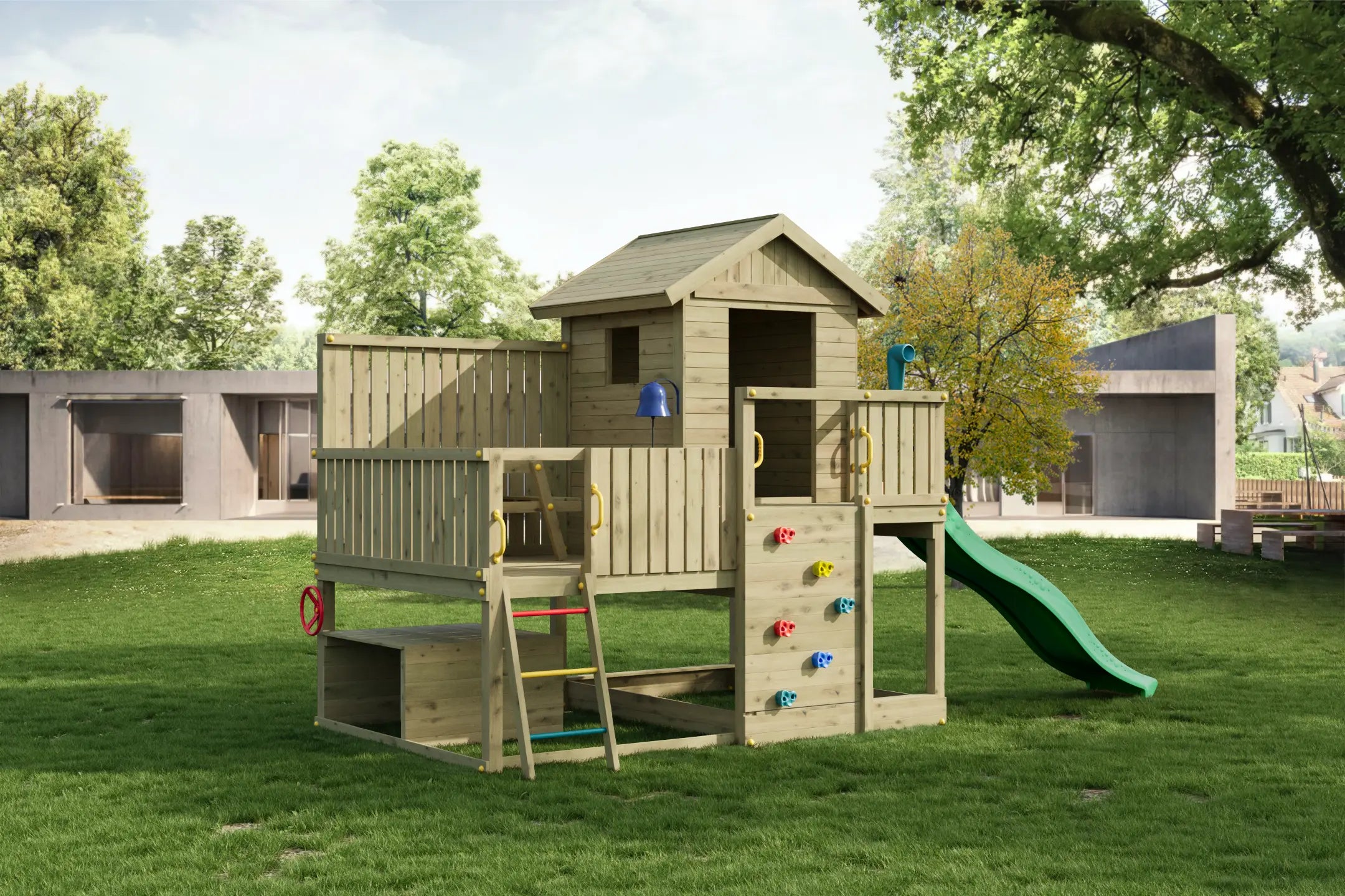 FUNGOO Sweet House, namelis žaidimų aikštelė su čiuožykla | Kinderis.eu