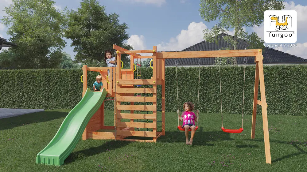 Fungoo Climbing Star3, žaidimų aikštelė su čiuožykla ir supynėmis | Kinderis.eu