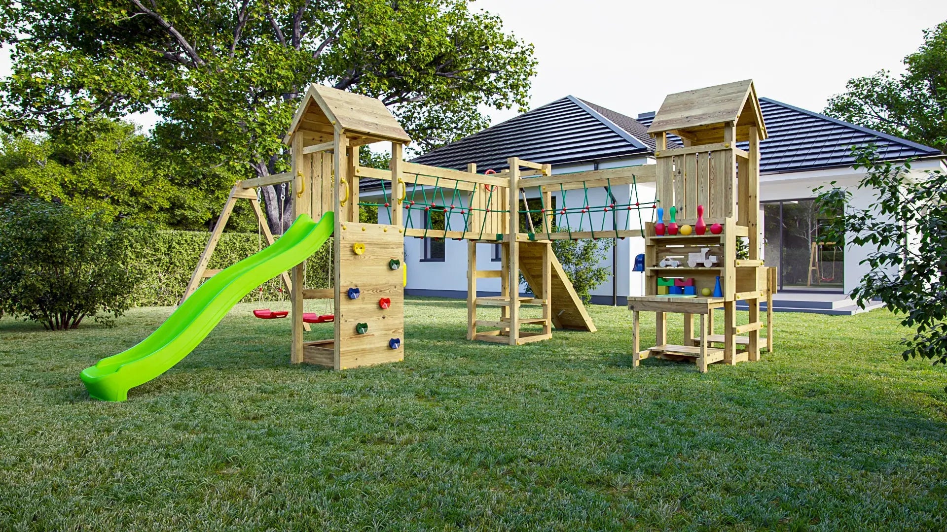 Fungoo Optimizer, namelis žaidimų aikštelė su čiuožykla ir supynėmis | Kinderis.eu