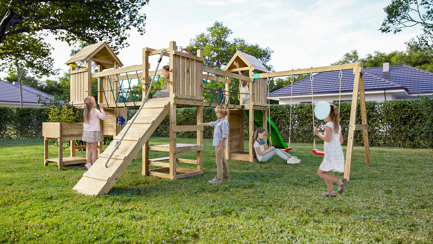Fungoo Optimizer, namelis žaidimų aikštelė su čiuožykla ir supynėmis | Kinderis.eu