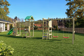 Fungoo Space Longer, žaidimų aikštelė su nameliu, čiuožykla, laipyne ir supynėmis | Kinderis.eu
