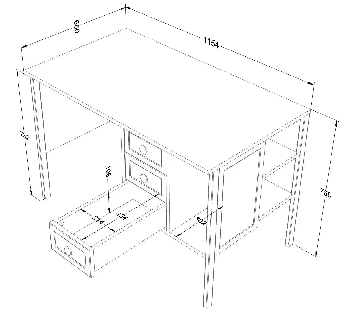 Rašomasis stalas su stalčiais ir šonine lentyna "VINTAGE", eucalyptus Kinderis.eu