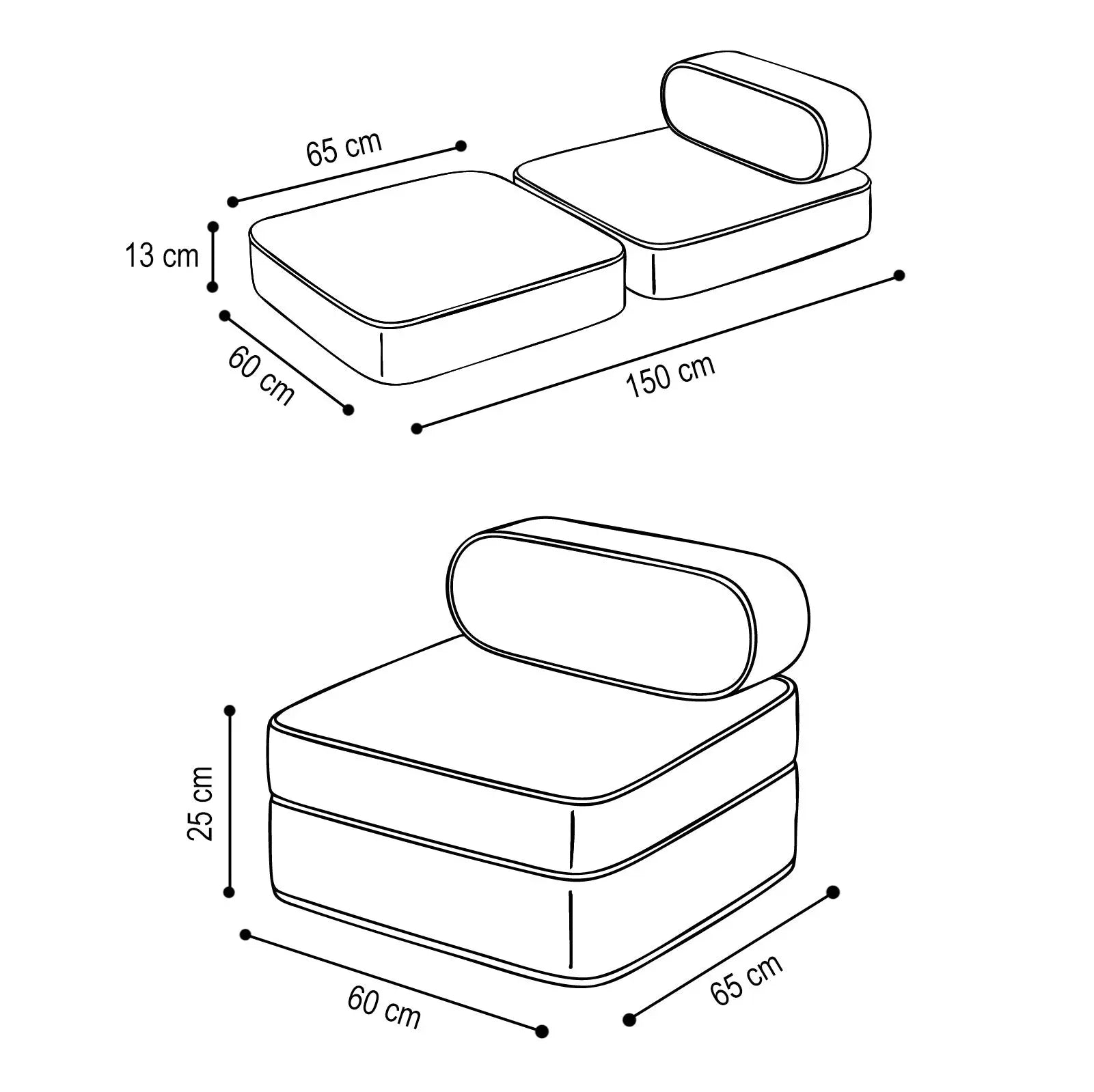 PLUSH NEST vaikiškas išskleidžiamas fotelis, 150 × 60 × 25 cm, kreminės spalvos | Kinderis.eu