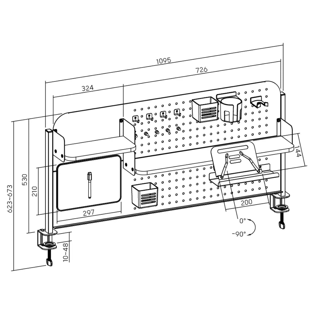 komplektas: reguliuojamas rašomasis stalas 100×60 + vaikiška kėdė su pakoju + antstalis su perforuota pegboard lentele Kinderis.eu
