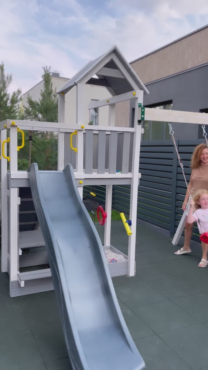 Wooden playground with swing "ACTIVE GW" (white-grey)