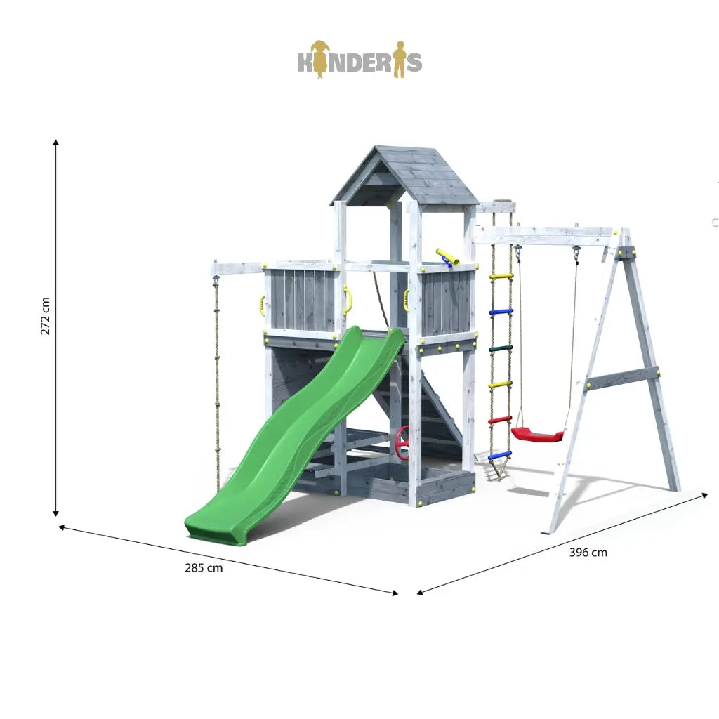 Medinė žaidimų aikštelė su sūpynėm "AKTYVUKAS GW" (balta-pilka) Kinderis.lt