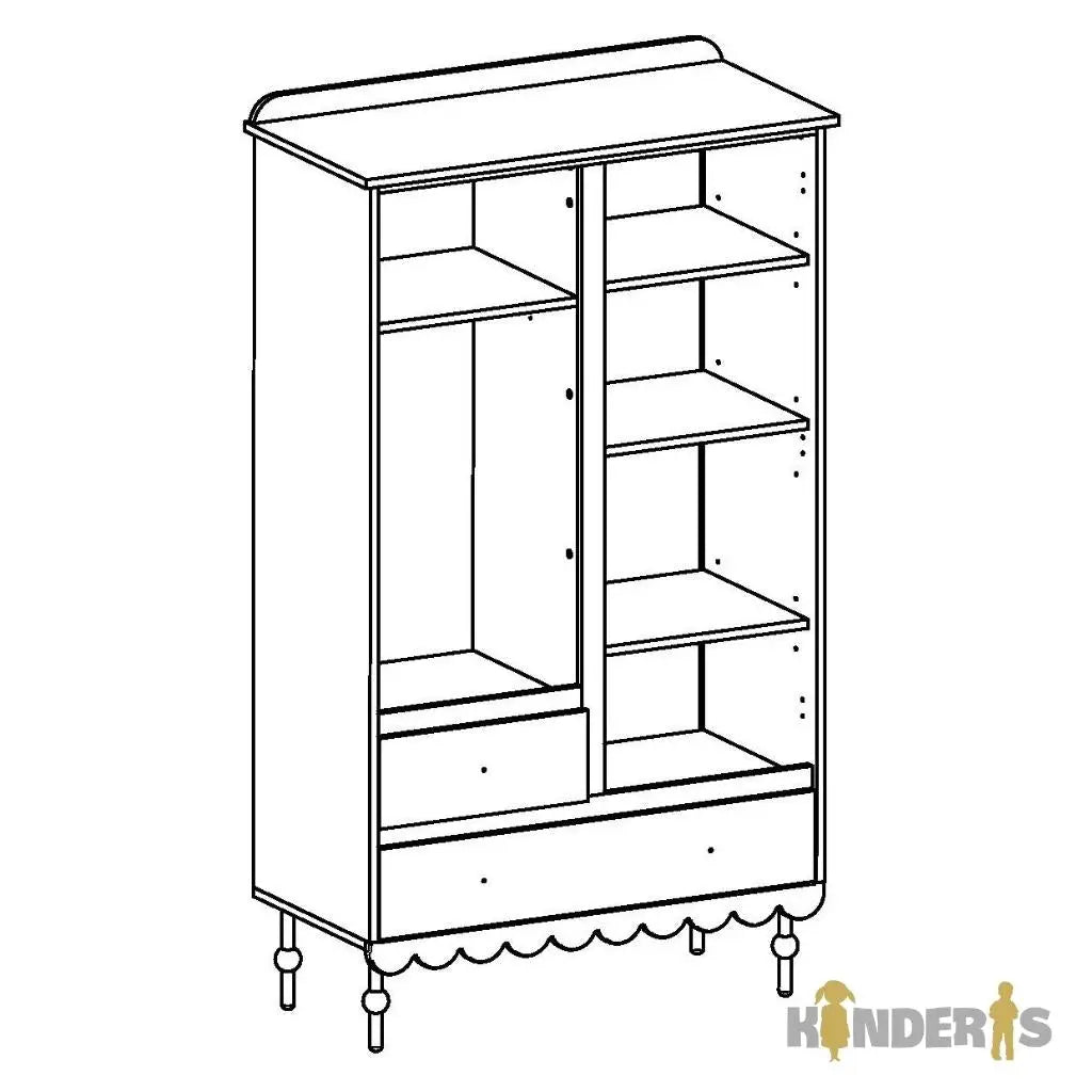 rubu spinta su atskirais stalciais ir lentynomis pastatyta vaiko kambaryje