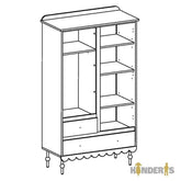 rubu spinta su atskirais stalciais ir lentynomis pastatyta vaiko kambaryje