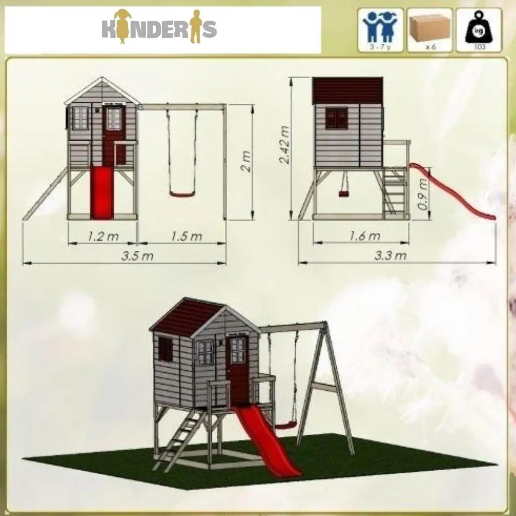 medinis zaidimu namelis pastatytas kieme