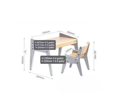 Ergonomiškas vaikiškas staliukas su kėdute 1,5 -5 metų Kinderis.eu