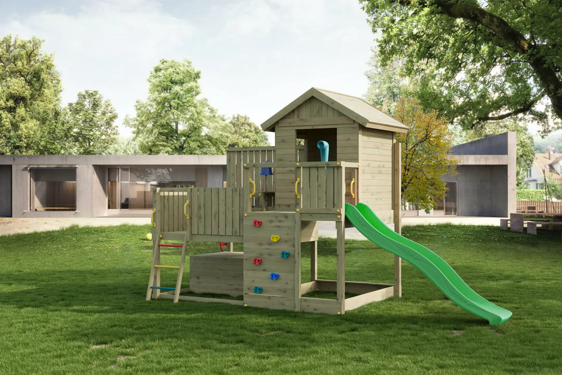 FUNGOO Sweet House, namelis žaidimų aikštelė su čiuožykla | Kinderis.eu