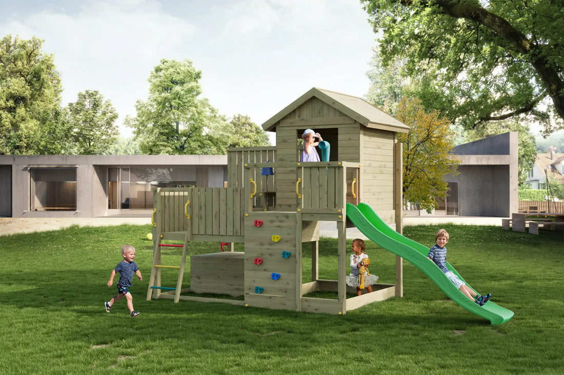 FUNGOO Sweet House, namelis žaidimų aikštelė su čiuožykla | Kinderis.eu