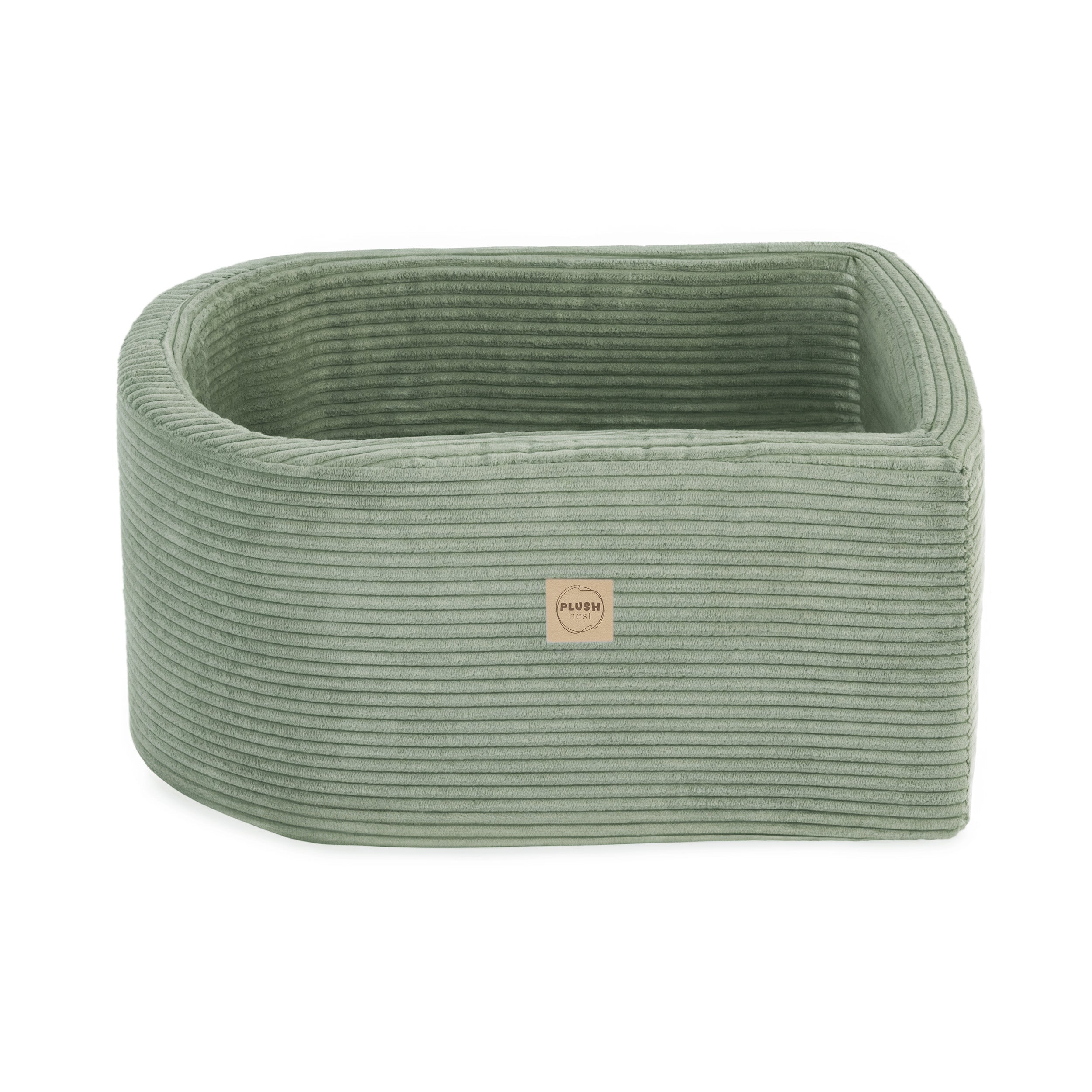 PLUSH NEST Mini žaidimų aikštelė su baseinu (+100 kamuoliukų), žalia, premium kordurojus (perlų ir sidabro atspalviai) | Kinderis.eu