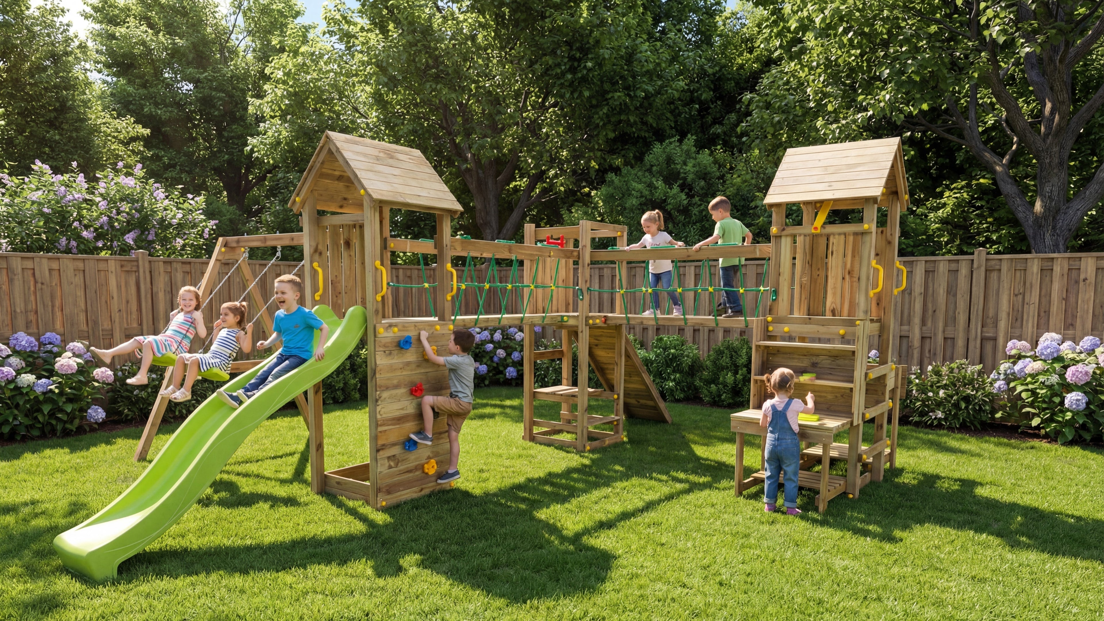 Optimizer, namelis žaidimų aikštelė su čiuožykla ir supynėmis