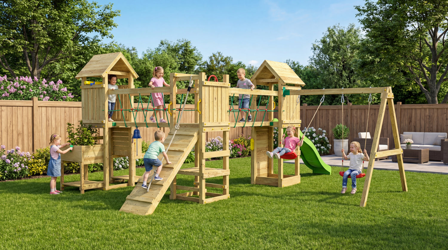 Optimizer, namelis žaidimų aikštelė su čiuožykla ir supynėmis