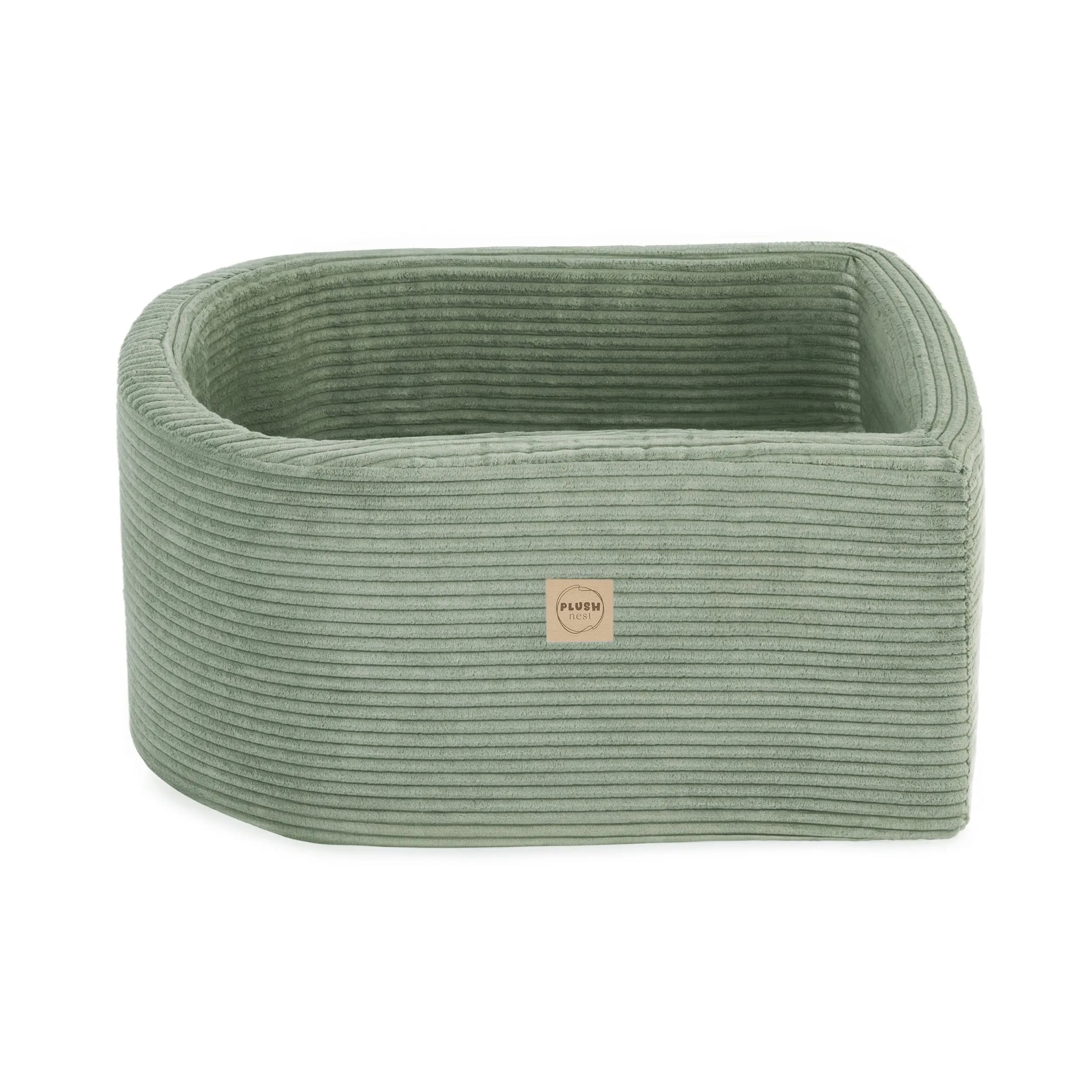 PLUSH NEST Mini žaidimų aikštelė su baseinu (+100 kamuoliukų), žalia, premium kordurojus (perlų ir sidabro atspalviai) | Kinderis.eu