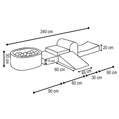 PLUSH NEST Mini žaidimų aikštelė su baseinu (+100 kamuoliukų), žalia, premium kordurojus (perlų ir sidabro atspalviai) | Kinderis.eu