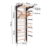 Švediška - gimnastikos sienelė su priedais 220x80 cm. /juoda + medis Kinderis.lt