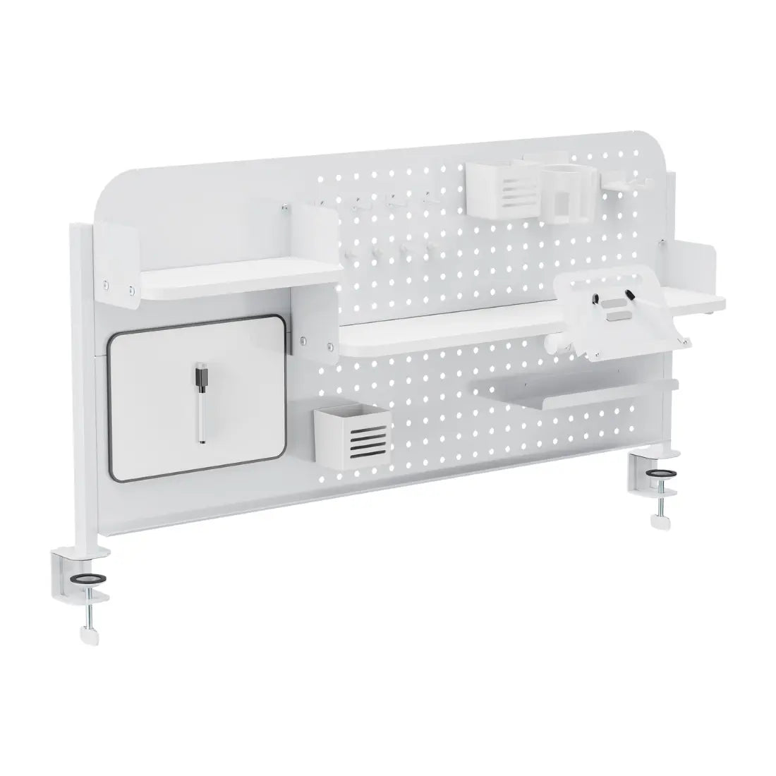 Spacetronik komplektas: reguliuojamas rašomasis stalas 100×60 + vaikiška kėdė su pakoju + antstalis su perforuota pegboard lentele | Kinderis.eu