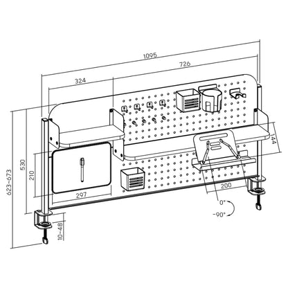 komplektas: reguliuojamas rašomasis stalas 100×60 + vaikiška kėdė su pakoju + antstalis su perforuota pegboard lentele Kinderis.eu