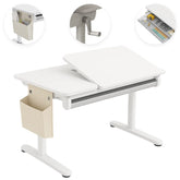 komplektas: reguliuojamas rašomasis stalas 100×60 + vaikiška kėdė su pakoju + antstalis su perforuota pegboard lentele Kinderis.eu