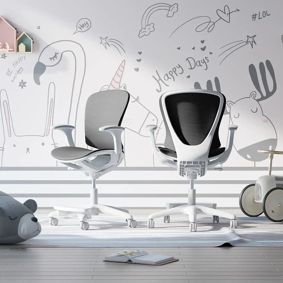 komplektas: reguliuojamas rašomasis stalas 100×60 + vaikiška kėdė su pakoju + antstalis su perforuota pegboard lentele Kinderis.eu