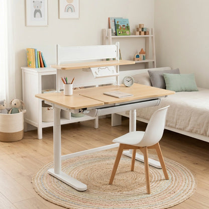 ELEKTRINIS, ergonomiškas stalas 112x60 su papildoma lentyna