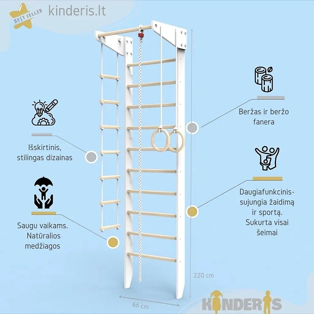 Gimnastikos sienel  220X66cm. (balta+medis) Kinderis.lt