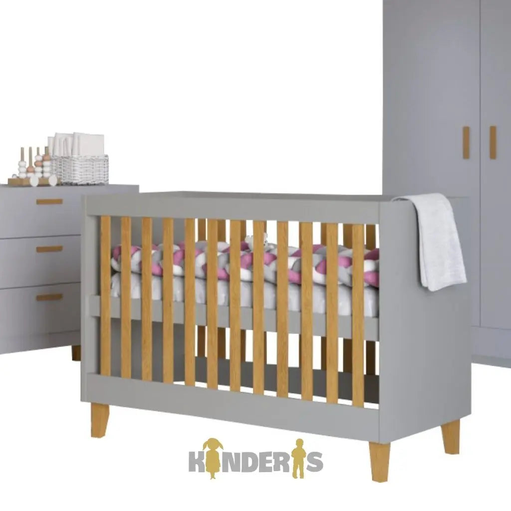 Pilka lovytė kūdikiui, vaikų kambario baldų  komplektas &quot;SKANDI&quot; 120x60 cm Kinderis.lt