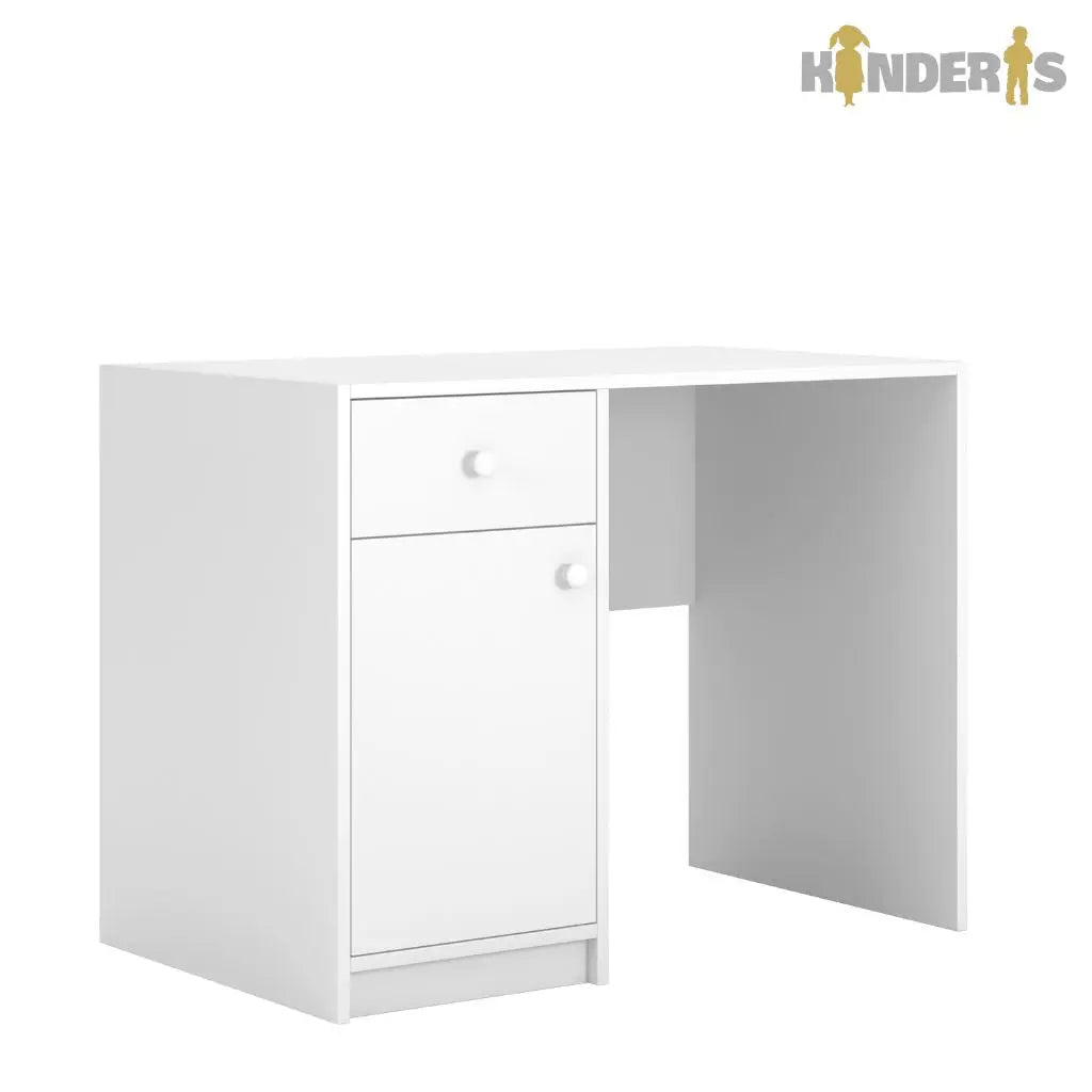 baltas rasomasis stalas su spintele ir stalciumi stovintis vaiko kambaryje